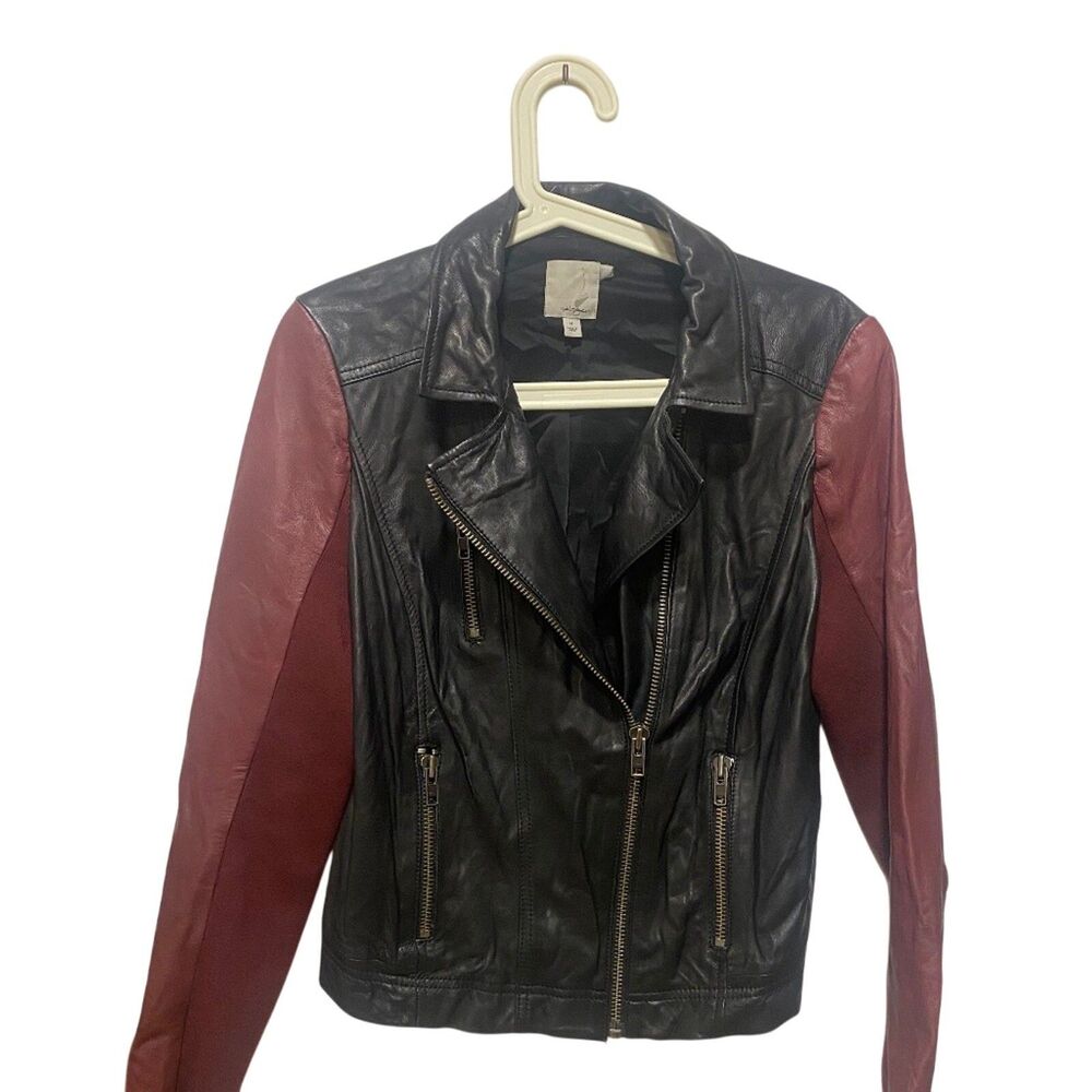 Nordstrom Halogen Genuine Leather Jacket Moto Women's M Black and Red
